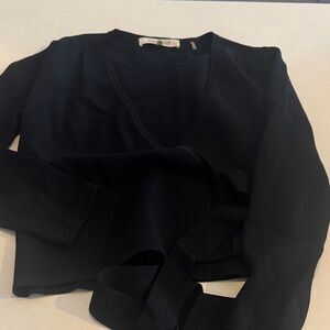 DVF black knit wrap Long Sleeve Top size M